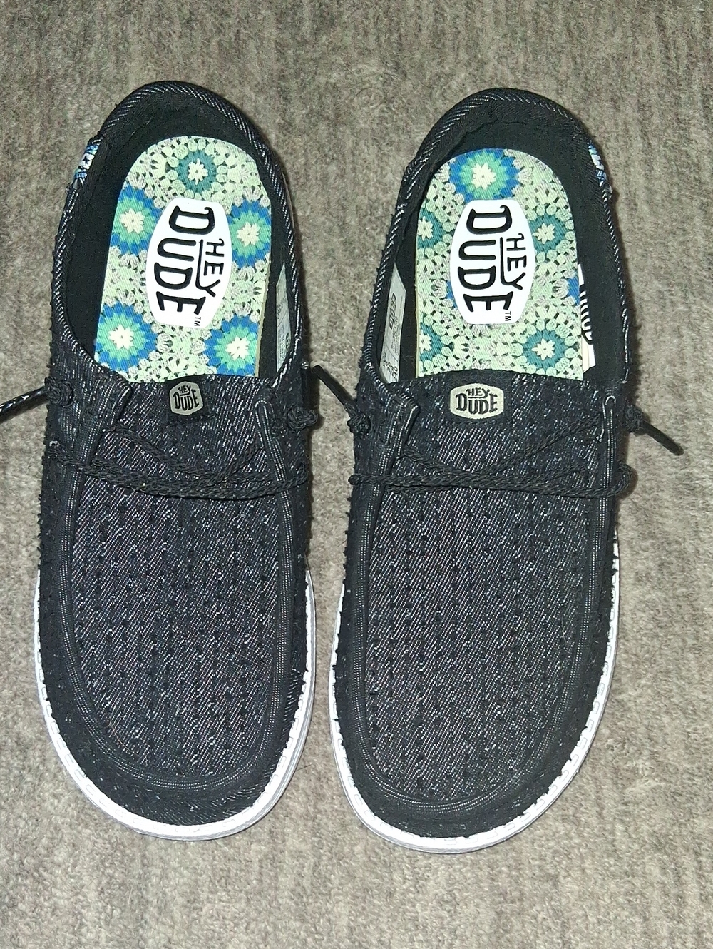Hey Dude Womens Black Canvas Laced Slip-Ons